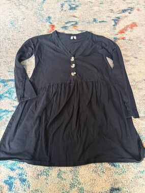 ASOS Black Long-Sleeve Midi Dress with Button Detail